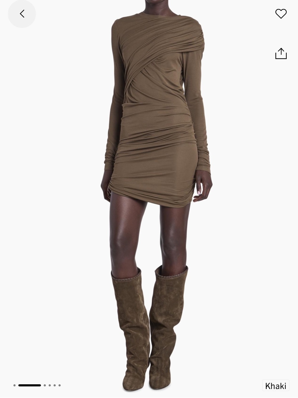 NWT Isabel Marant Étoile Khaki Ruched One-Shoulder Mini Dress - Picture 2 of 6